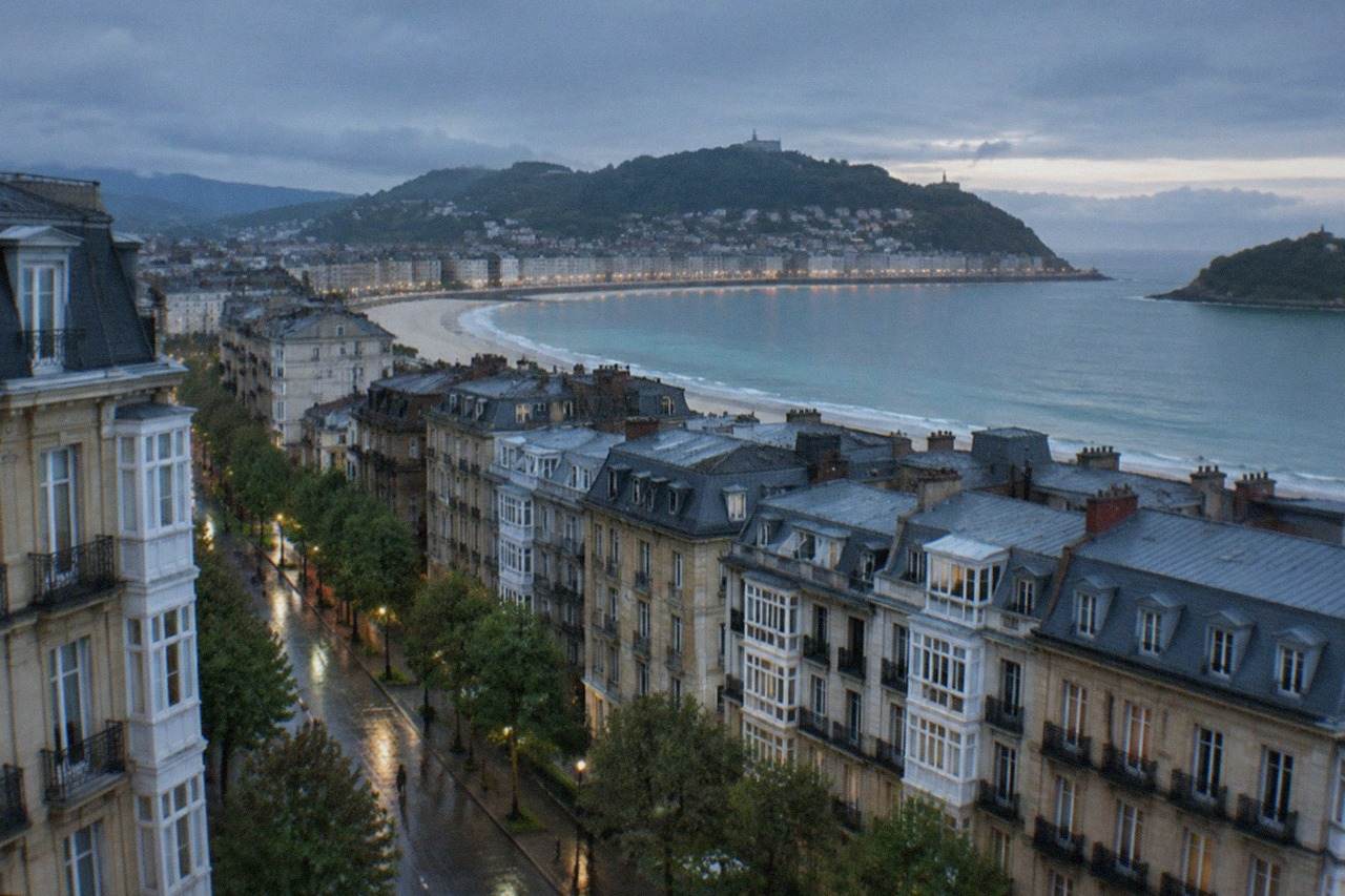 View over the rooftops of San Sebastián toward La Concha bay on the north Spanish coast