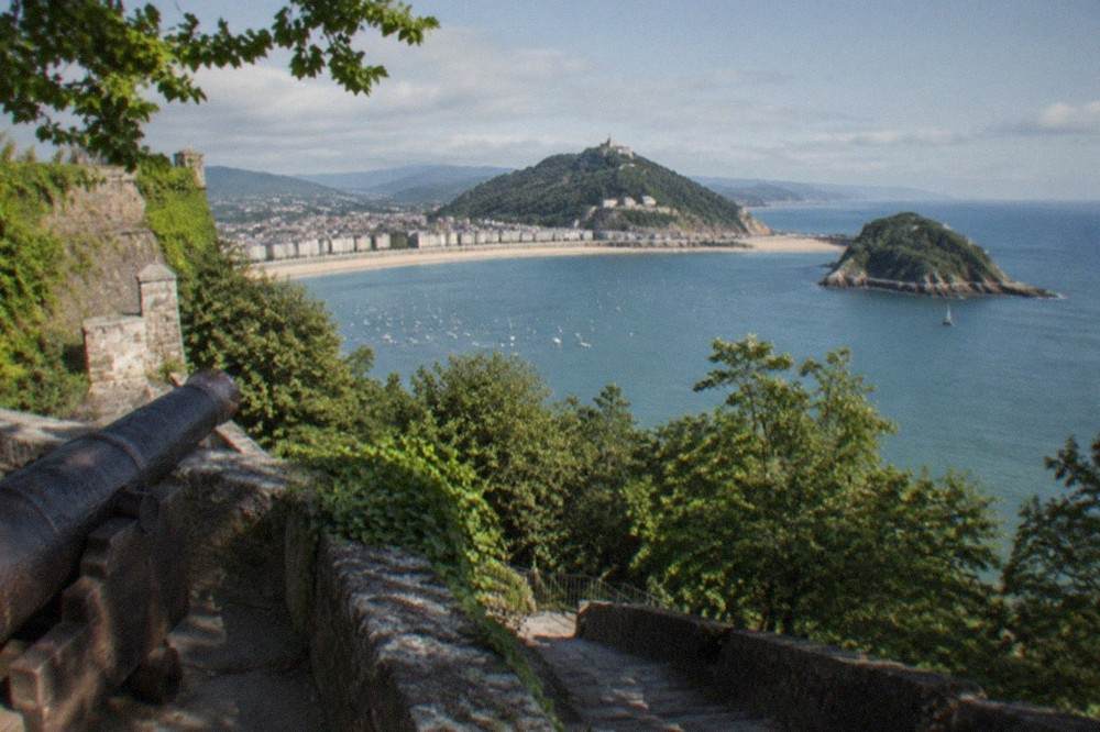 View from Mount Urgull across La Concha bay toward Monte Igueldo and Santa Clara island