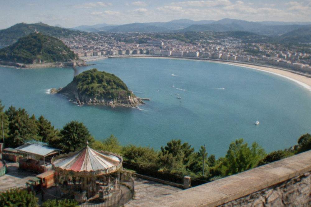 View over La Concha bay and Santa Clara island from the Monte Igueldo viewpoint in San Sebastián