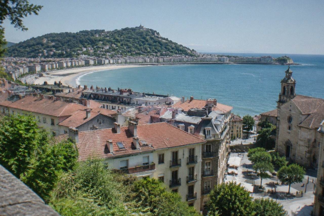 View over the rooftops of the Antiguo neighbourhood toward La Concha bay in San Sebastián
