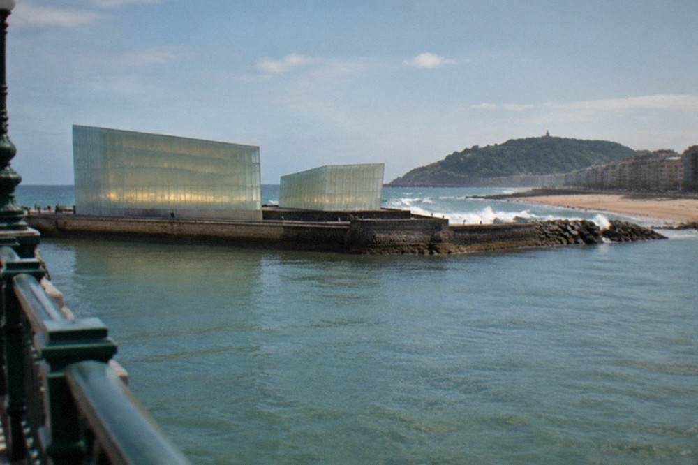 The glass cubes of the Kursaal building seen from the Maria Cristina bridge over the Urumea river
