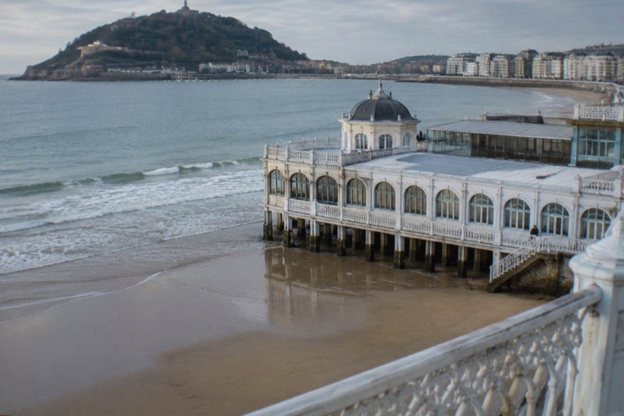 The La Perla spa building on the seafront promenade beside La Concha bay in San Sebastián