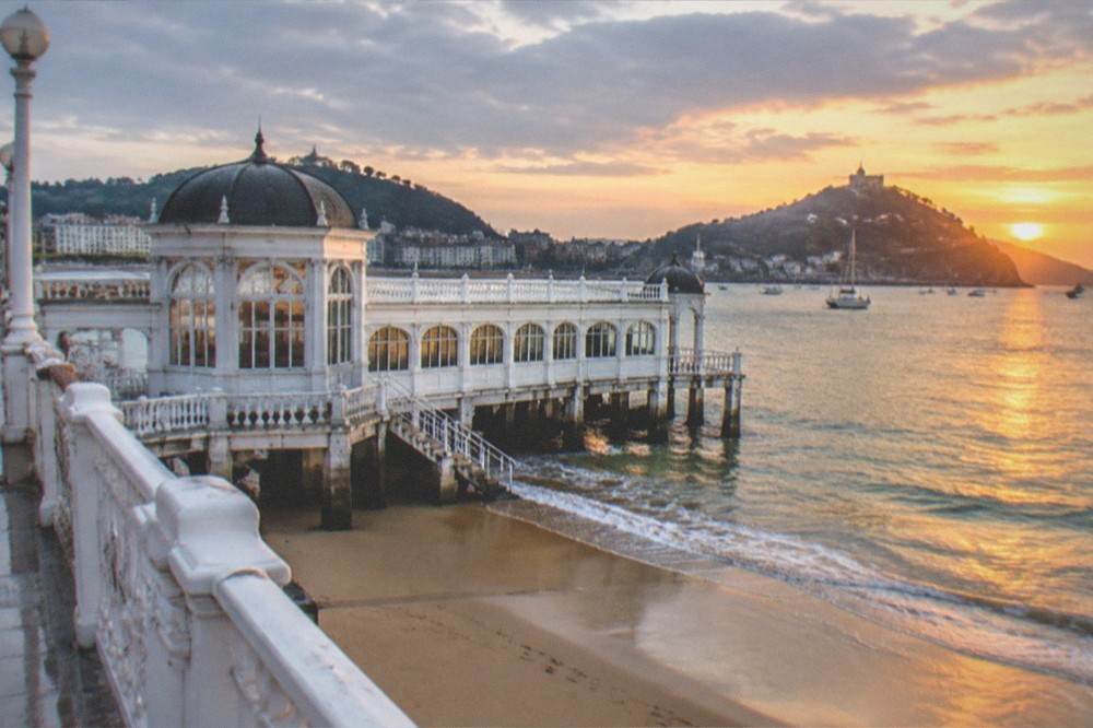 The bay at golden hour seen from the promenade near the spa