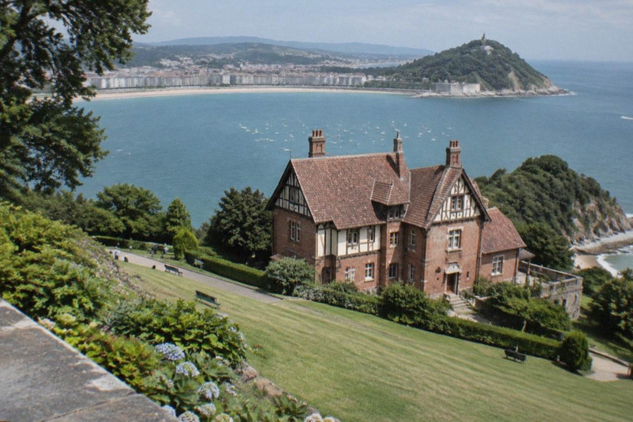Miramar Palace seen from the gardens above La Concha bay in San Sebastián
