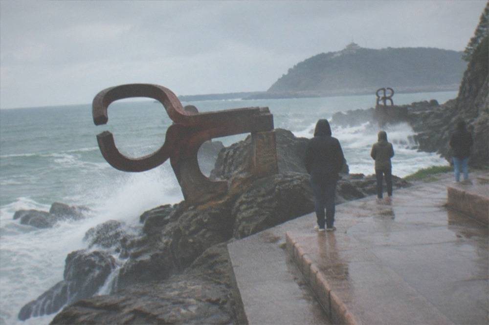 The Chillida sculptures of the Peine del Viento on the rocks at the end of Ondarreta beach