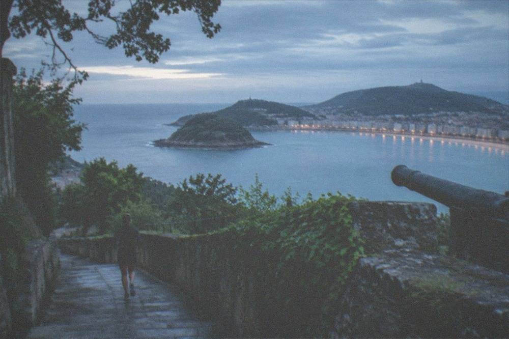 View from Monte Urgull ramparts across La Concha bay toward Monte Igueldo