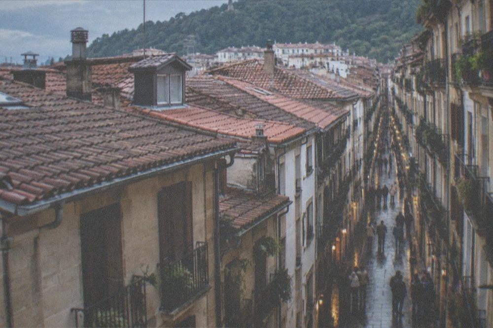 Rooftops of the Parte Vieja old town seen from the slopes of Monte Urgull