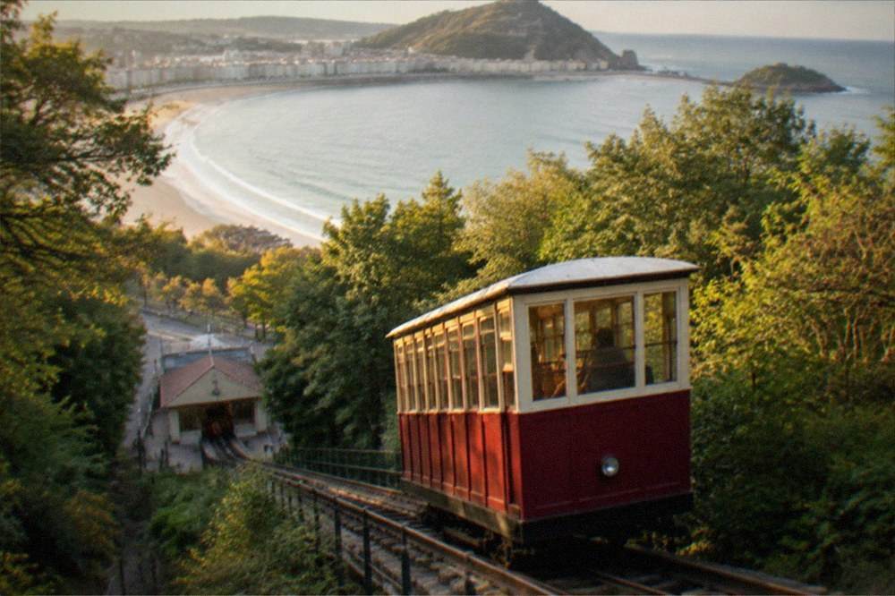 The Monte Igueldo funicular station at the bottom of the hill near Ondarreta