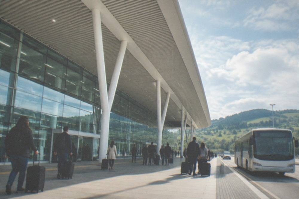 A regional train at a platform in a Basque station with hills behind