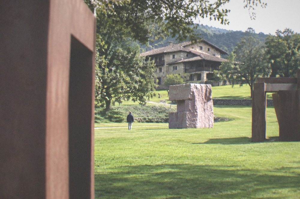 Eduardo Chillida steel sculptures standing in green grounds at the Chillida Leku museum