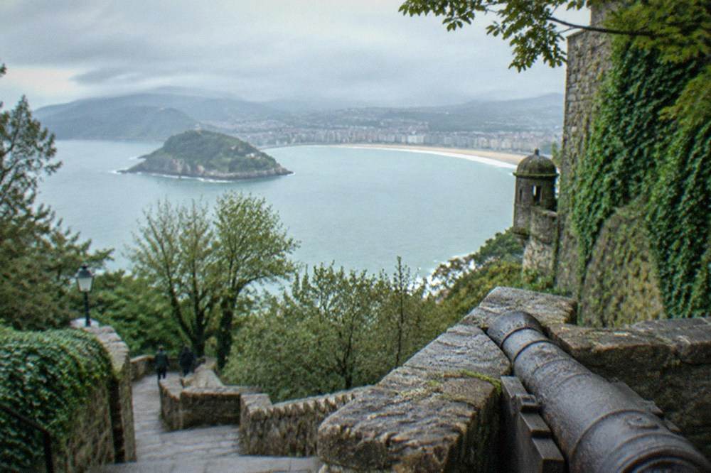 View over La Concha bay and Santa Clara island from the paths of Monte Urgull