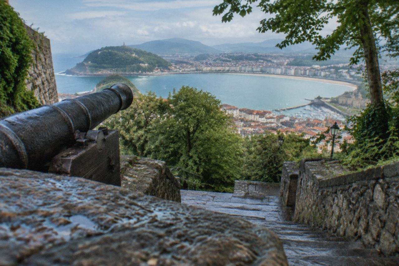 View over the rooftops and bay of San Sebastián from Monte Urgull on a bright morning