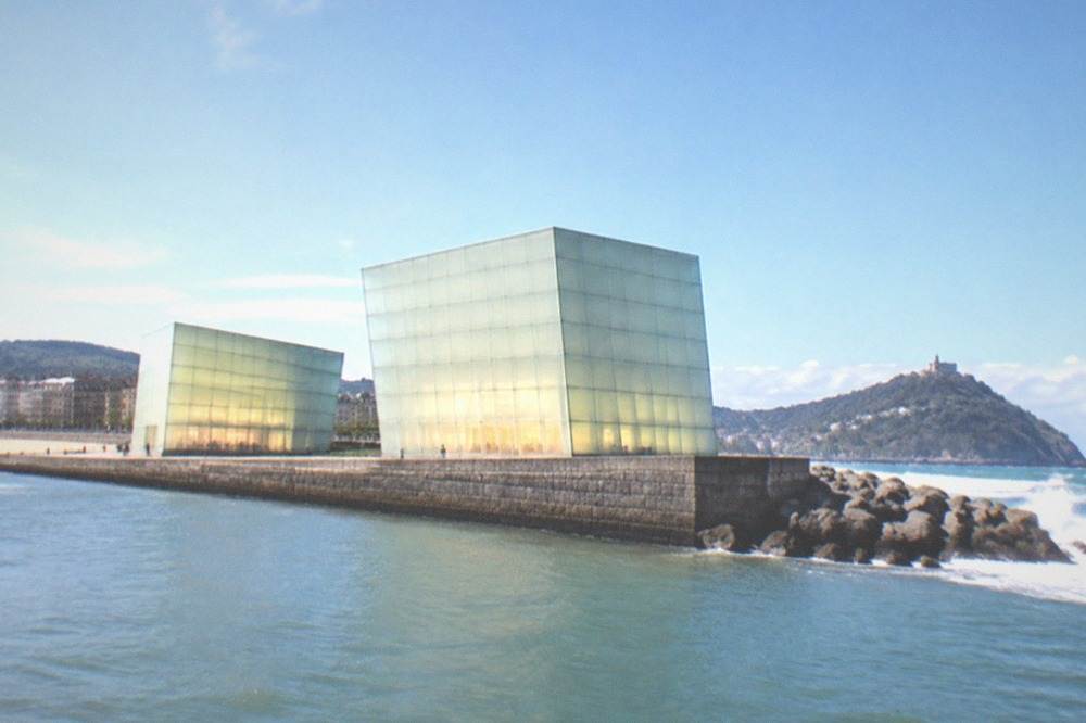 The Kursaal congress centre's two glass cubes on the seafront at the mouth of the Urumea river