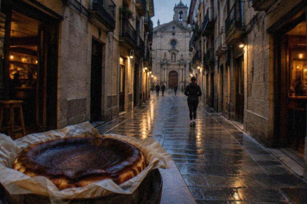 A whole burnt Basque cheesecake in a paper-lined tin with a deeply caramelised dark top