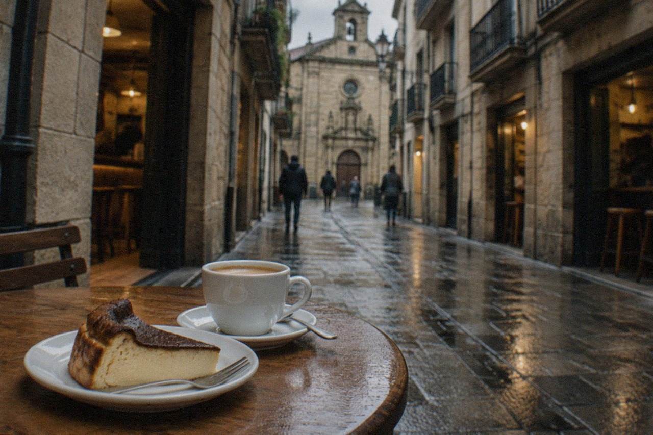 A whole burnt Basque cheesecake with a dark caramelised top resting on baking paper in a tin