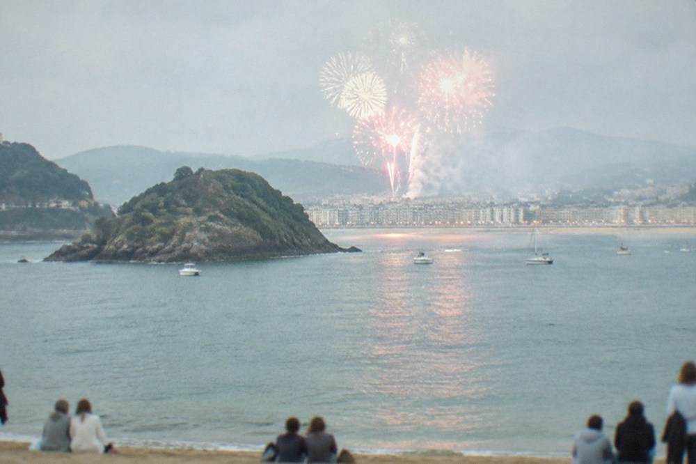 Fireworks bursting over La Concha bay in San Sebastián during the August festival