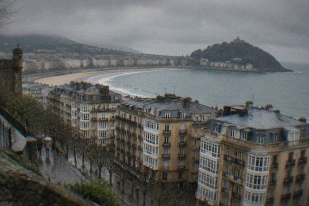 Rain clouds gathering over the rooftops and bay of San Sebastián seen from Monte Urgull