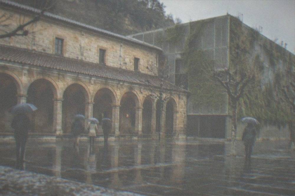 The facade of San Telmo museum with its arched colonnade under a winter sky