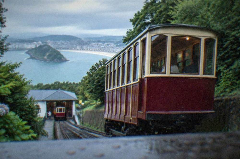 The funicular station at Monte Igueldo with wooden funicular cars in San Sebastián