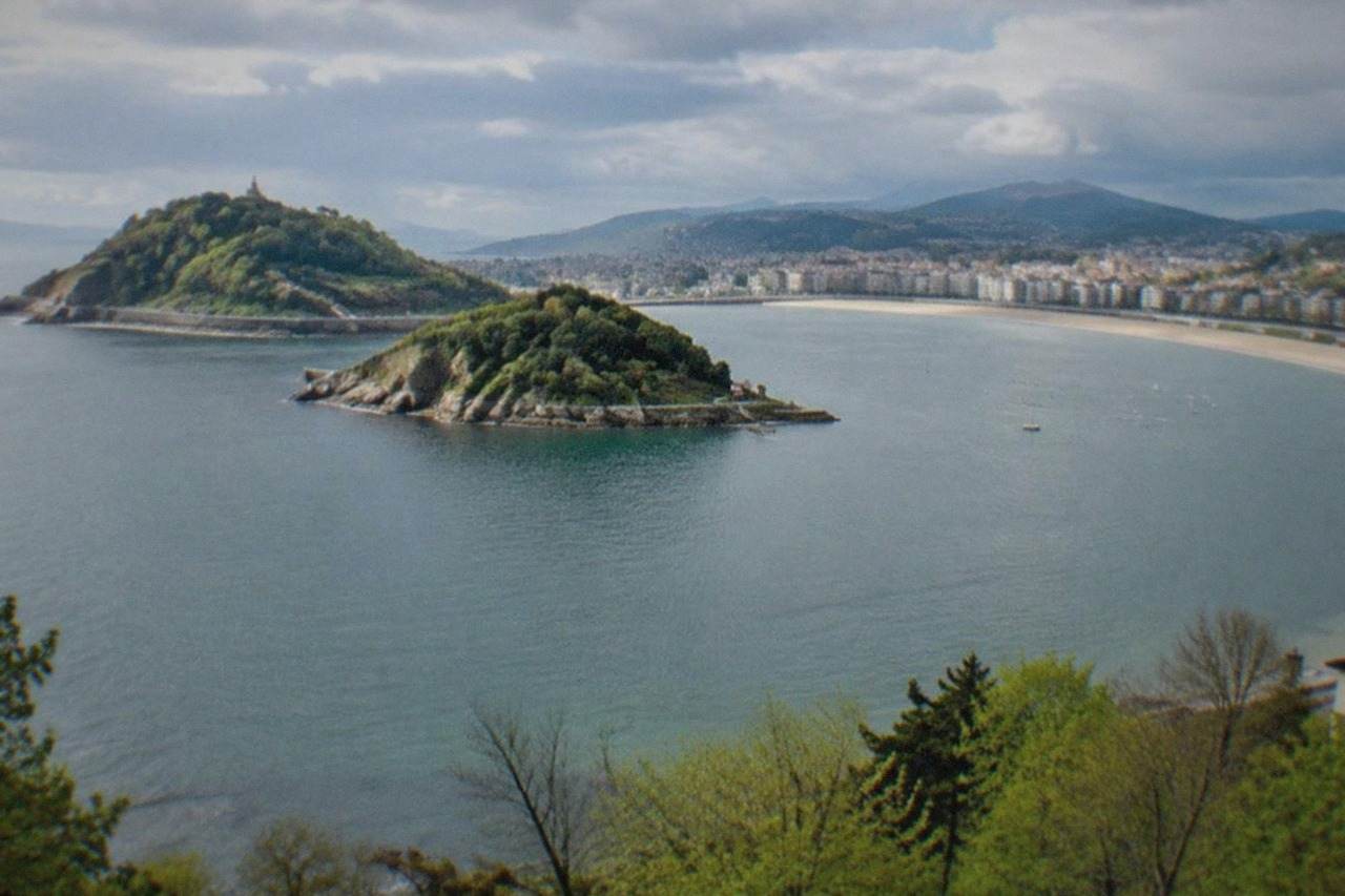 La Concha bay in San Sebastián seen from above on a calm early spring day