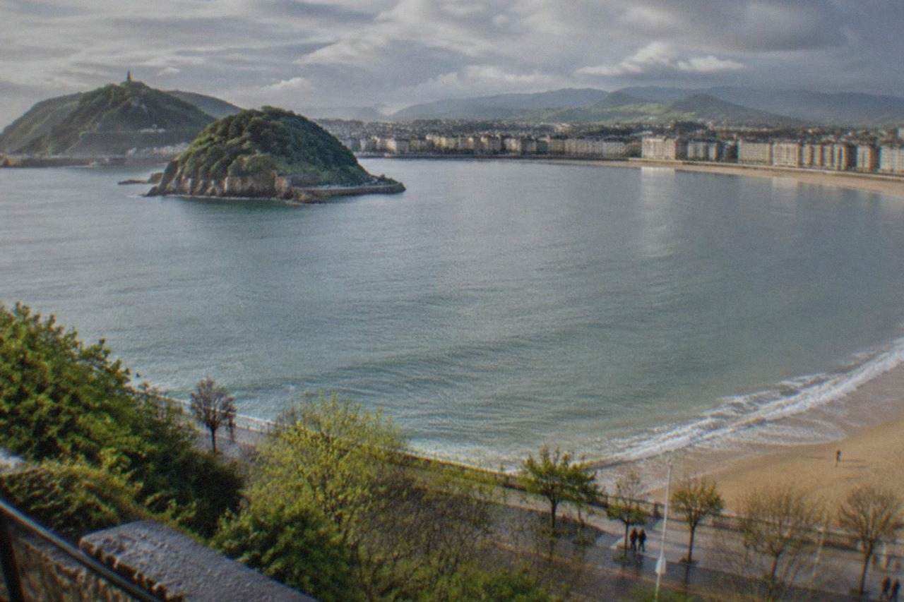 La Concha bay in San Sebastián seen from above on a bright spring morning