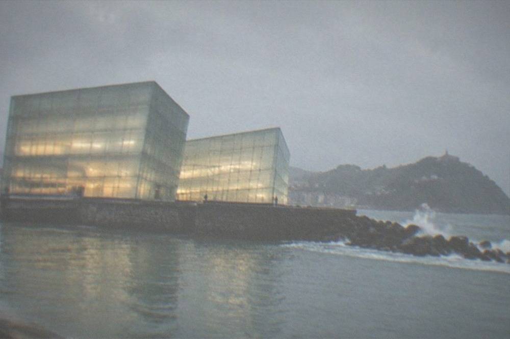The Kursaal concert centre's glass cubes beside the Urumea river mouth