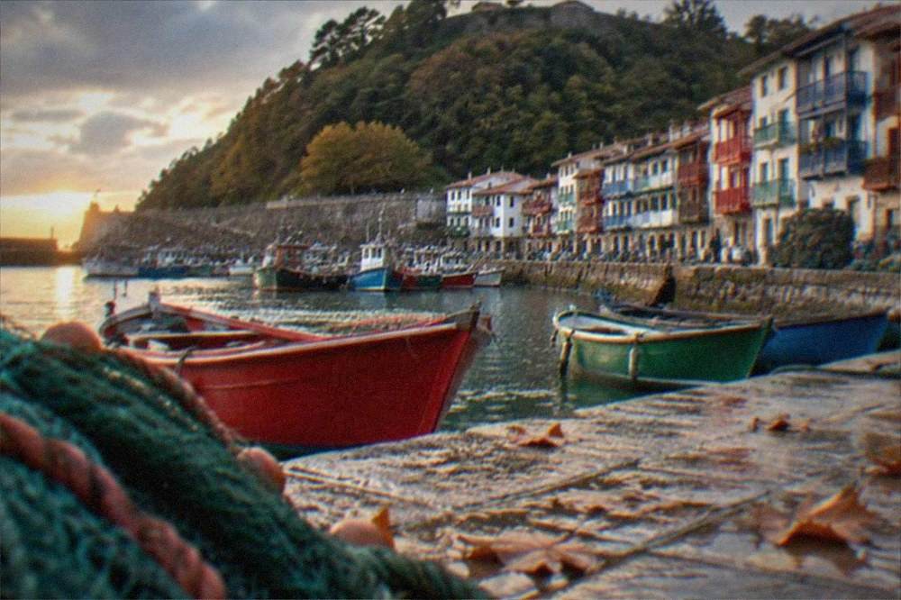 Colourful fishermen's houses along the waterfront of a Basque harbour village