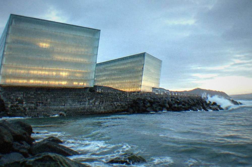 The Kursaal conference centre glass cubes beside the Urumea river mouth in San Sebastián